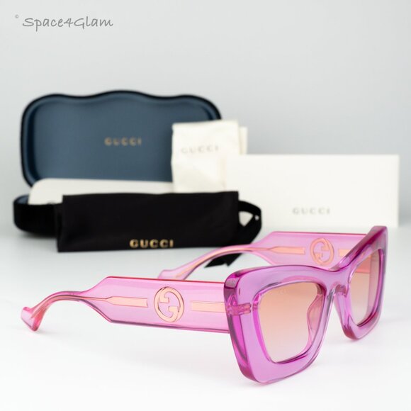 Gucci Women Sunglasses Trans Pink Orange Violet Grad Butterfly GG1552S 003 NEW - Picture 4 of 12